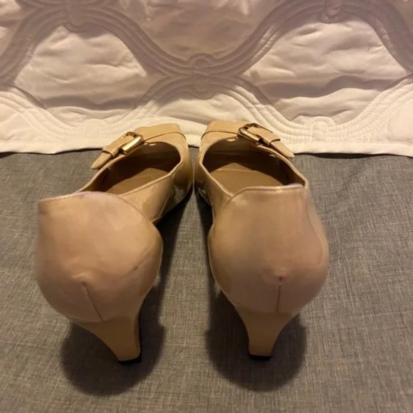 Stuart Weitzman Parchment Patent Leather Peep Toe with Criss Cross Design*** - Picture 3 of 5